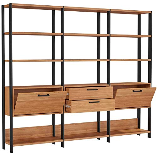Estante Elegante 3 Torres com Gaveteiro e Porta 2,16 MT (LARG) cor Freijo com Preto Fosco - 52832 Sun House