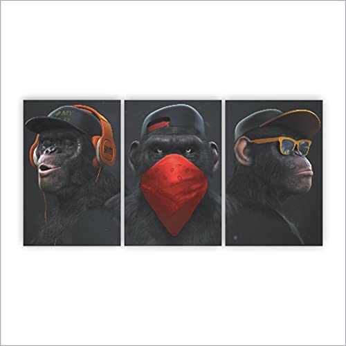Quadros Decorativos Gangue Dos Macacos Divertidos 120x60cm